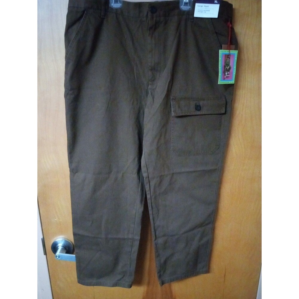 Men's Cargo Pants  XL Brown Houston White  Elastic Waist Straight Leg